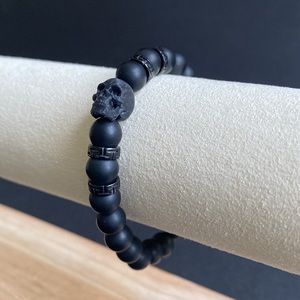 Matte Onyx Skull Bead Bracelet with Double Maze Beads